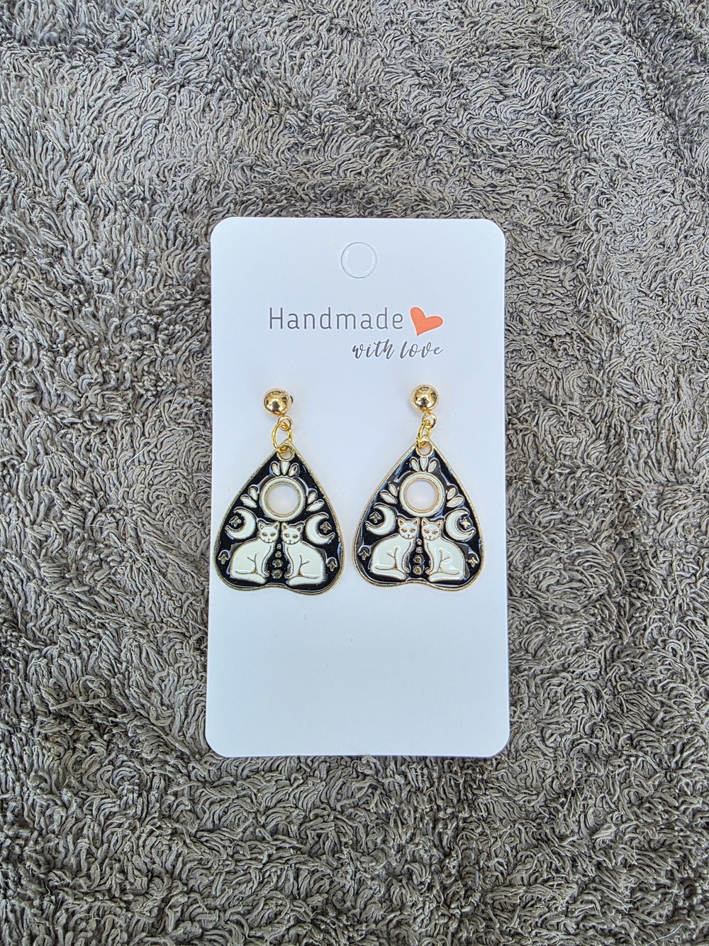 Halloween Earrings: Tarot and Ouija - Twin White Cats